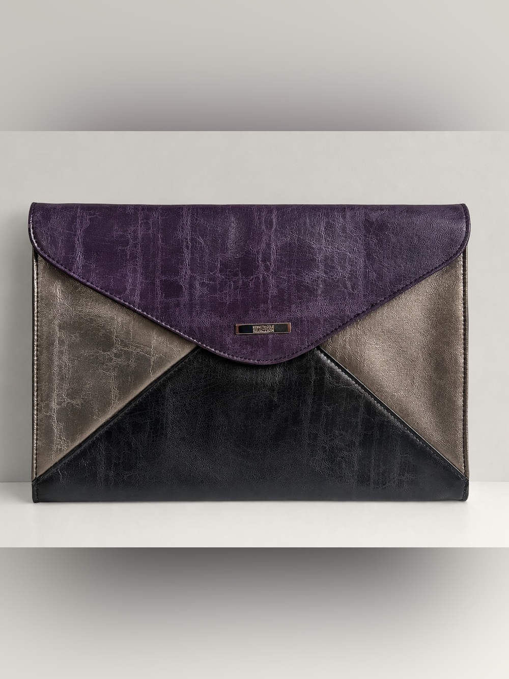 NWT Kenneth Cole Reaction French Envelope Colorblock Clutch Purple Pewter